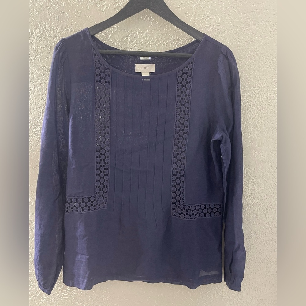 LOFT Deep Blue‎ Women's Long Sleeve Blouse Size Medium